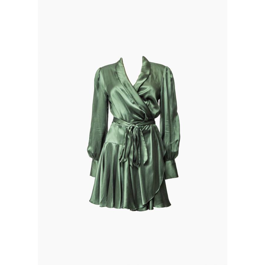 Robe portefeuille en soie verte