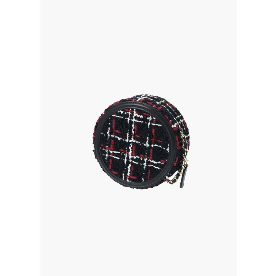 Sac Mini rond en tweed rouge et noir
