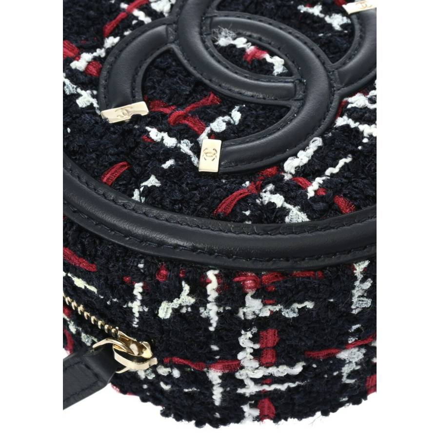 Sac Mini rond en tweed rouge et noir