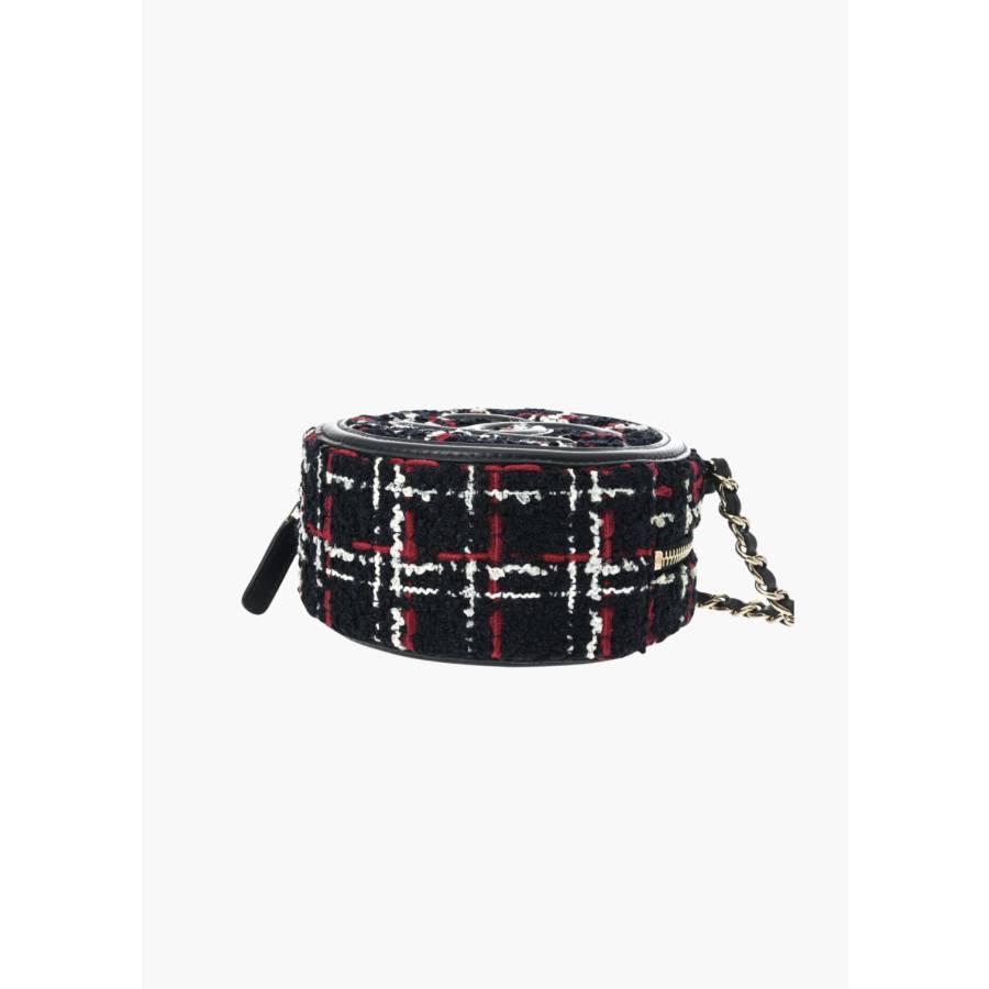 Sac Mini rond en tweed rouge et noir
