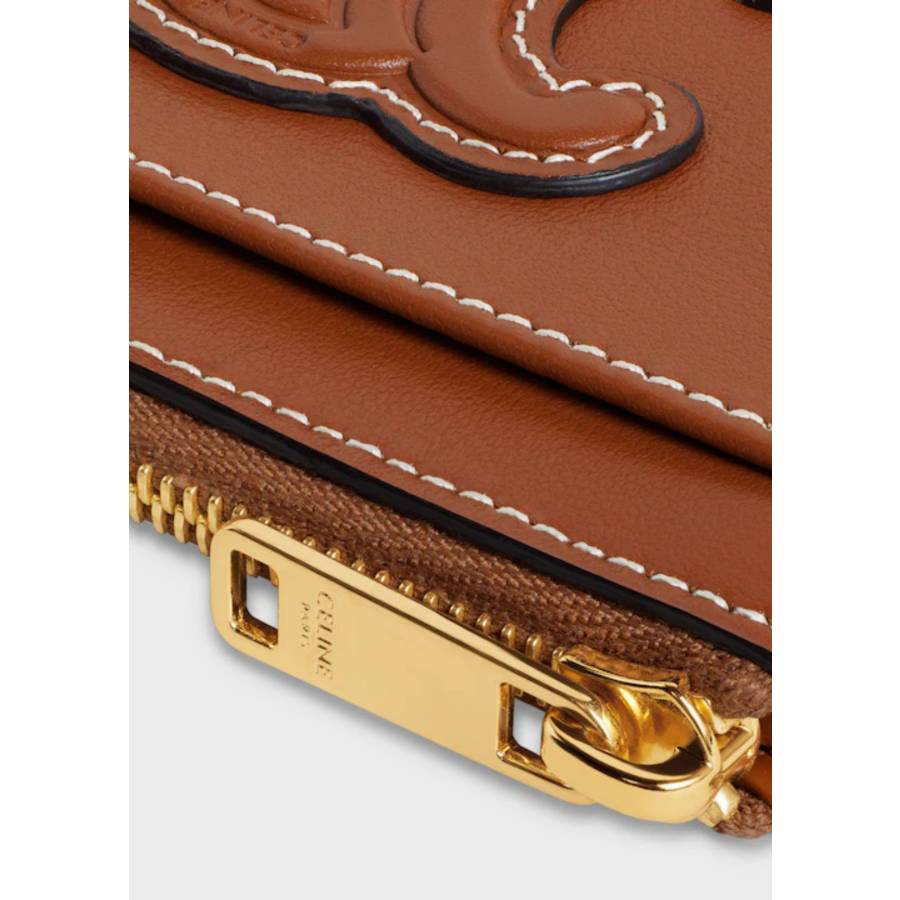 Porte-cartes zippé en cuir triomphe agneau lisse