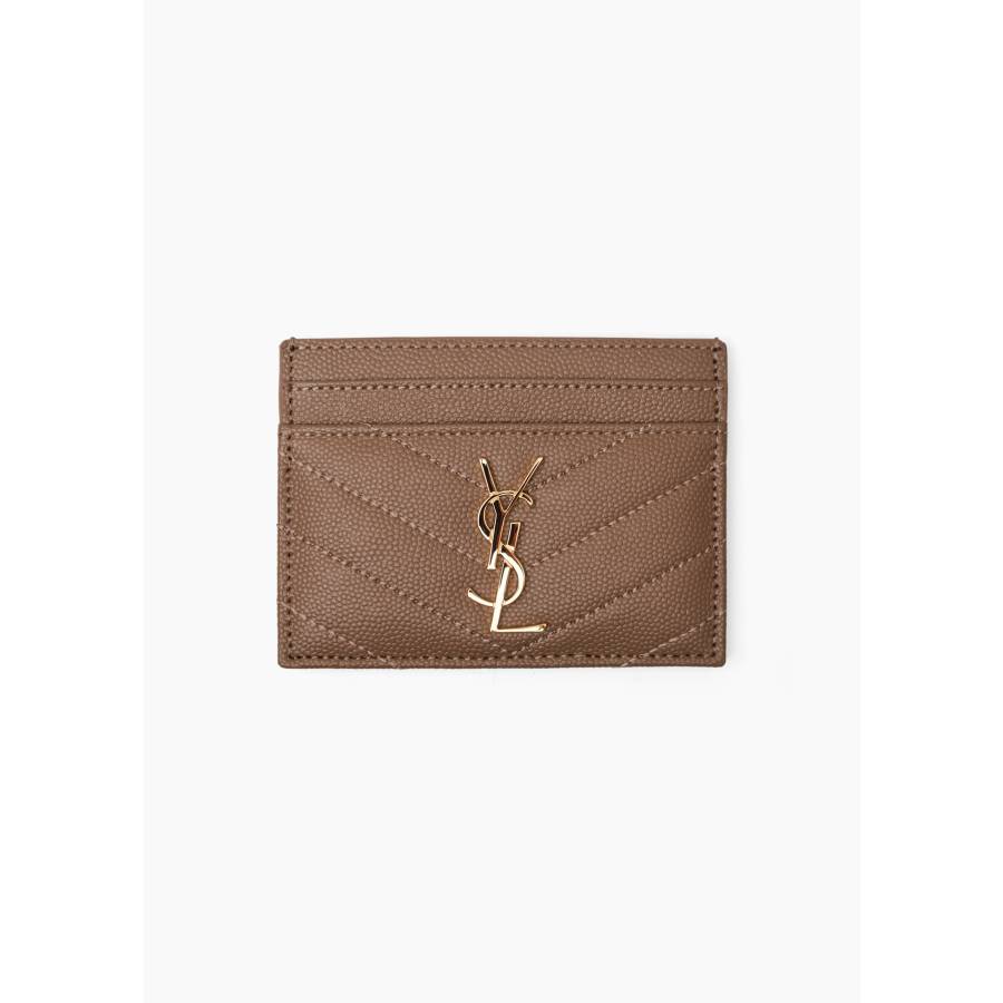 Porte carte en cuir beige avec bijouterie dorée