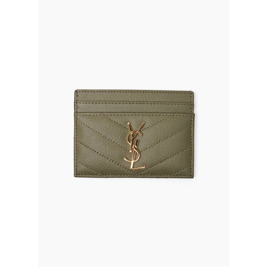 Porte carte en cuir vert foncé avec bijouterie dorée