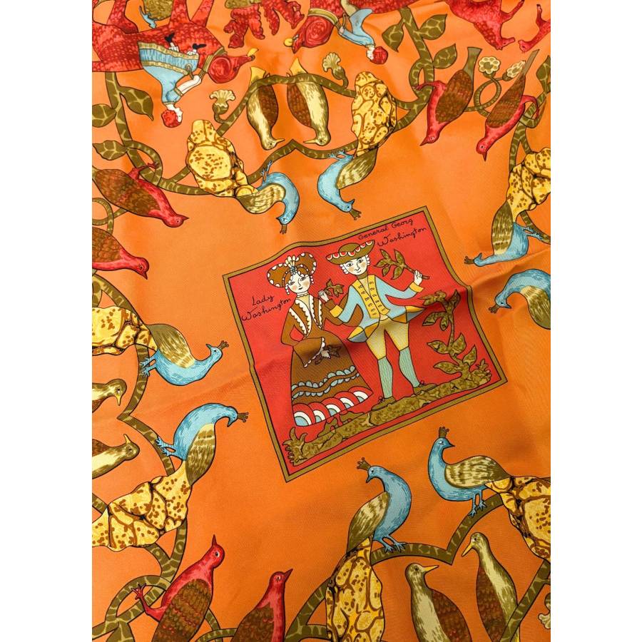 Carré 90 en soie orange "Early America"