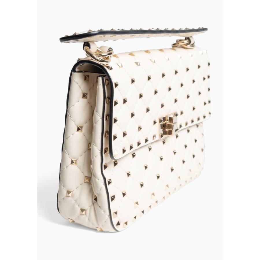 Sac Rockstud Spike moyen en cuir nappa matelassé écru
