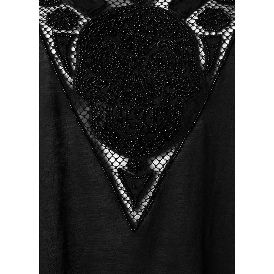 Débardeur noir avec détail de cœur en dentelle et perles