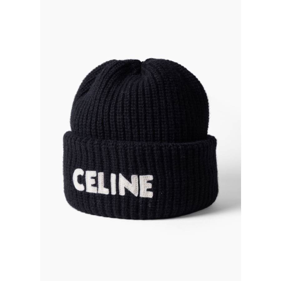 Bonnet en laine côtelée noir