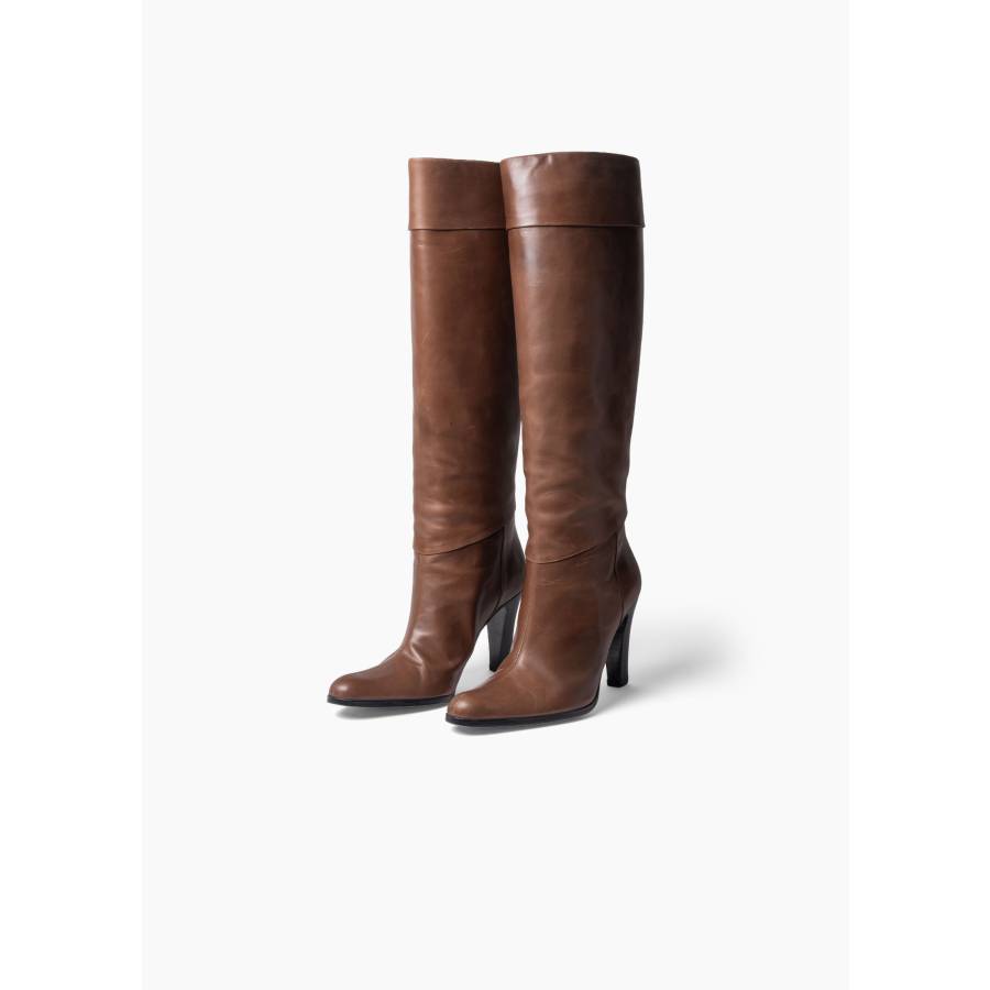 Bottes à talon en cuir marron