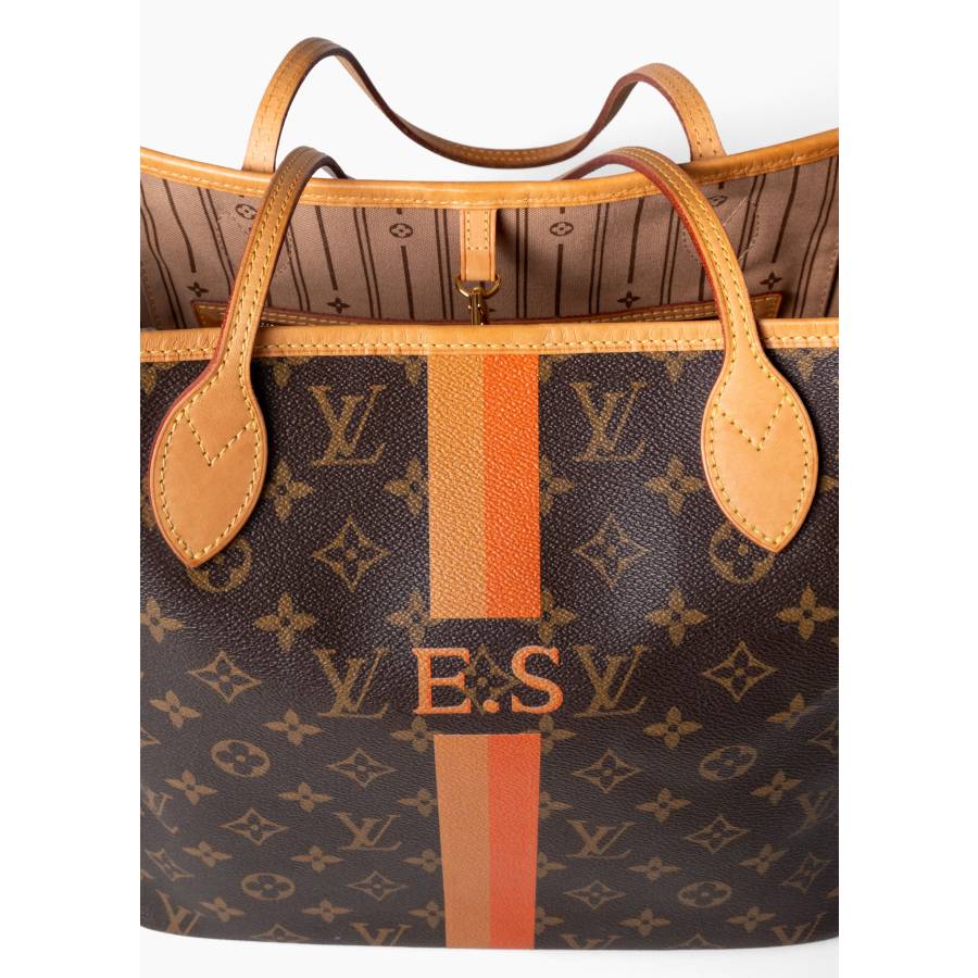 Sac Neverfull MM en toile Monogram classique marron et deux bandes verticales bicolores