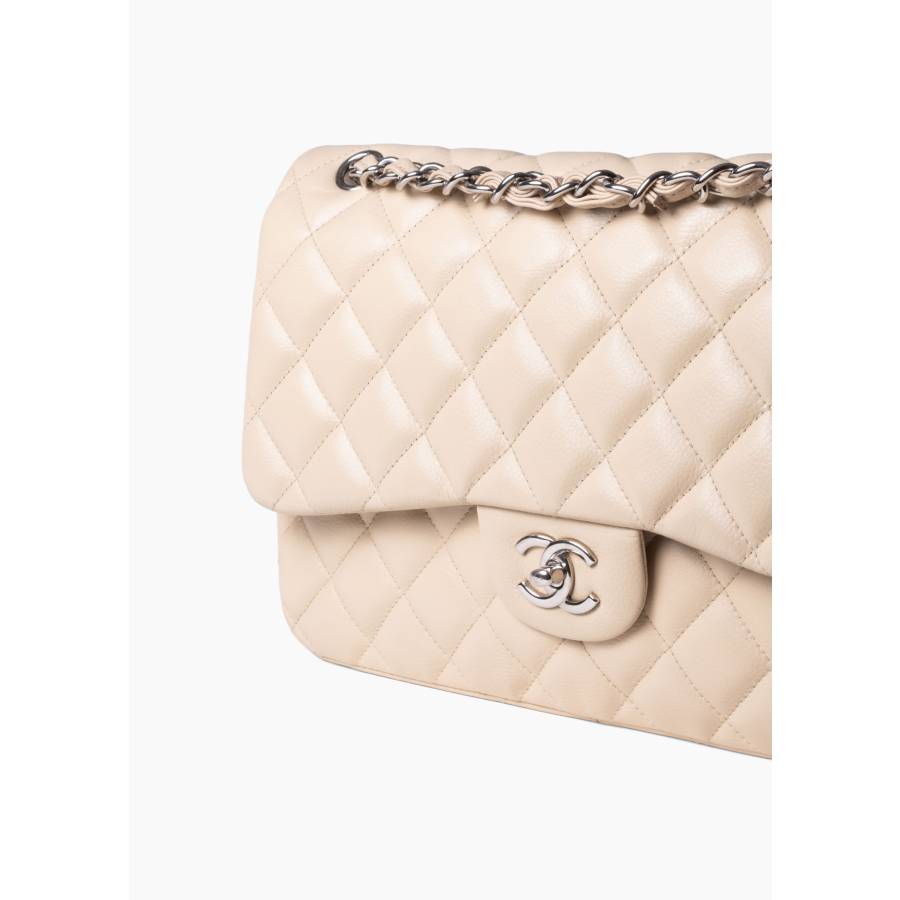 Grand sac classique en cuir de veau beige