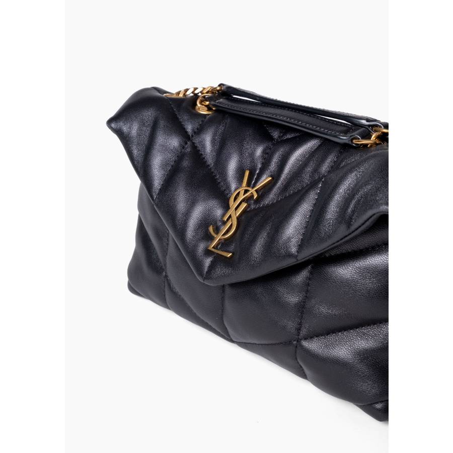 Sac mini Puffer en cuir noir matelassé