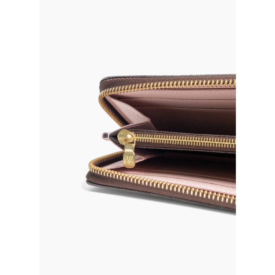 Portefeuille Clémence en toile damier ébène et cuir rose