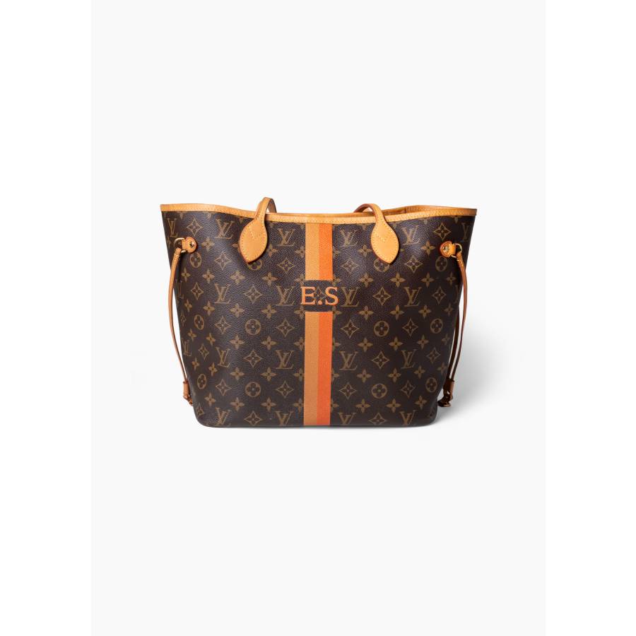 Sac Neverfull MM en toile Monogram classique marron et deux bandes verticales bicolores