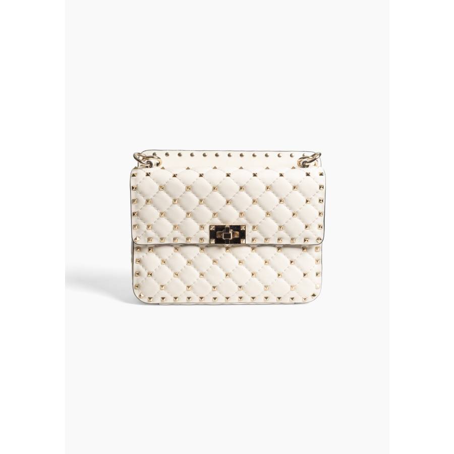 Sac Rockstud Spike moyen en cuir nappa matelassé écru