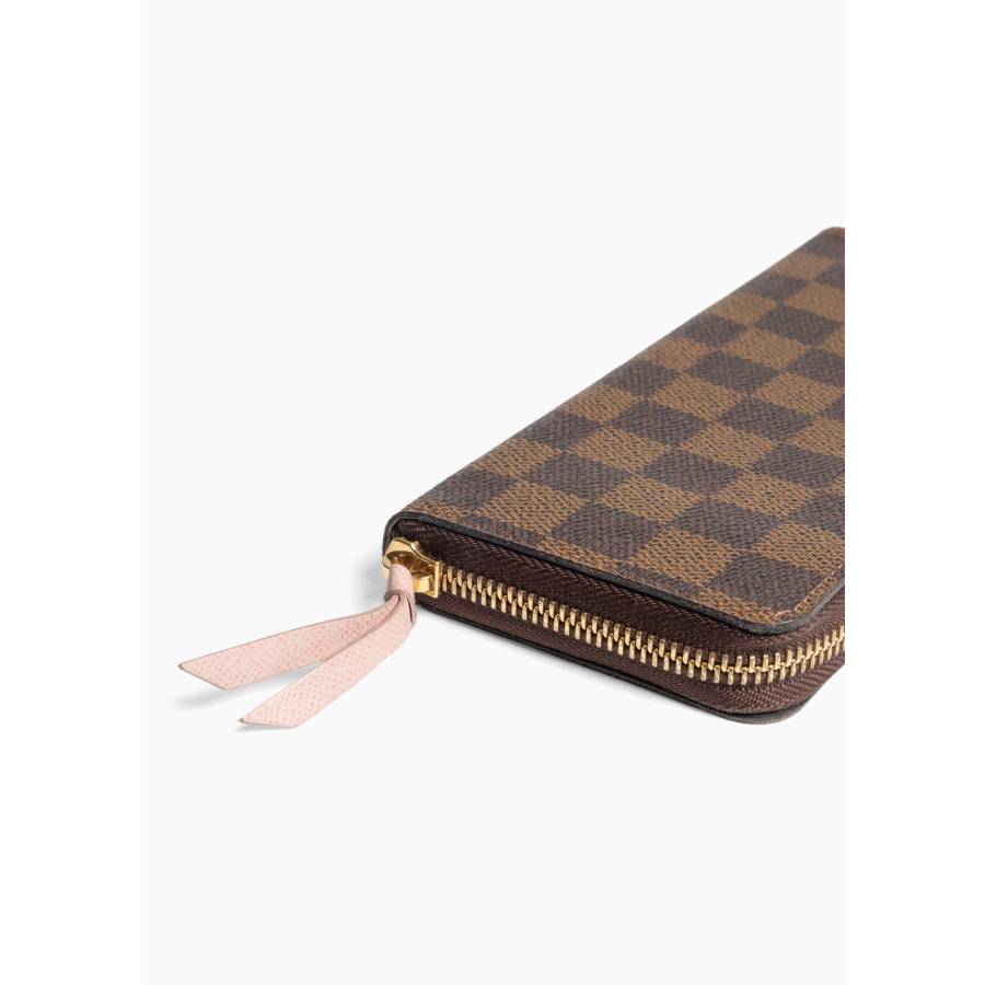 Portefeuille Clémence en toile damier ébène et cuir rose