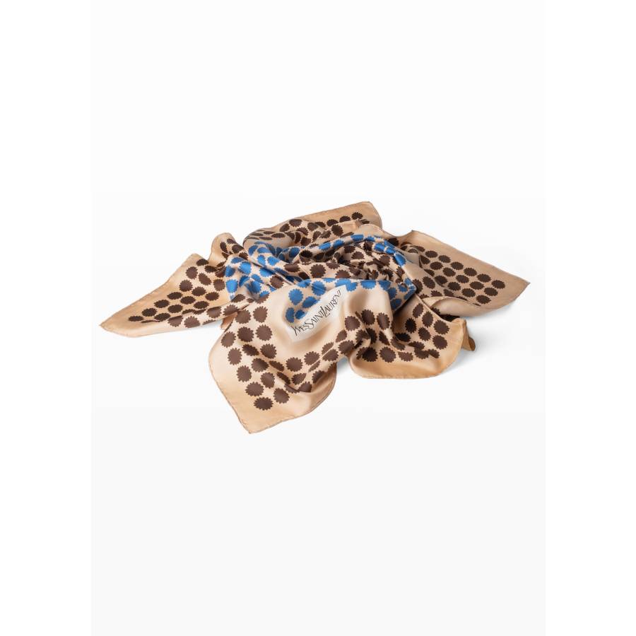 Foulard vintage en soie à motif marron et bleu