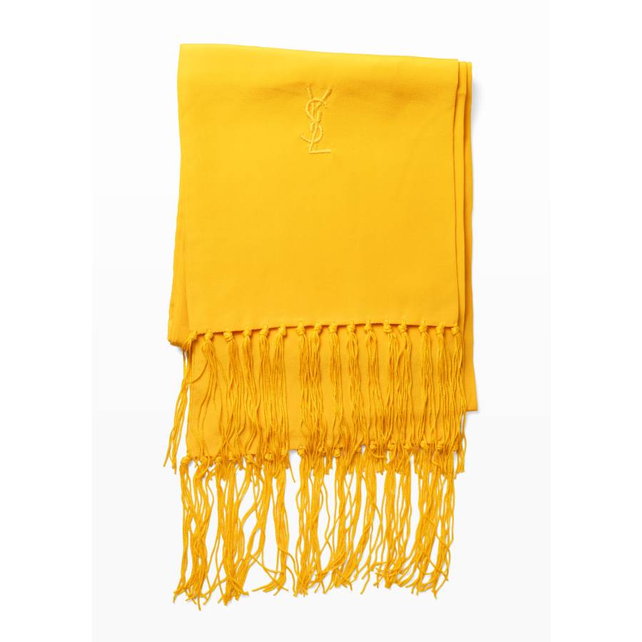 Vintage bright yellow silk stole with fringed edges