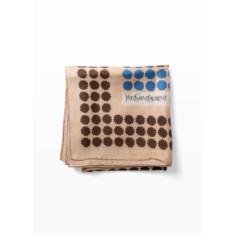 Foulard vintage en soie à motif marron et bleu