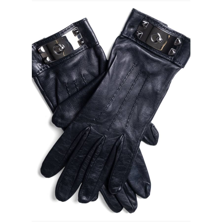 Gants "Collier de Chien" en cuir noir