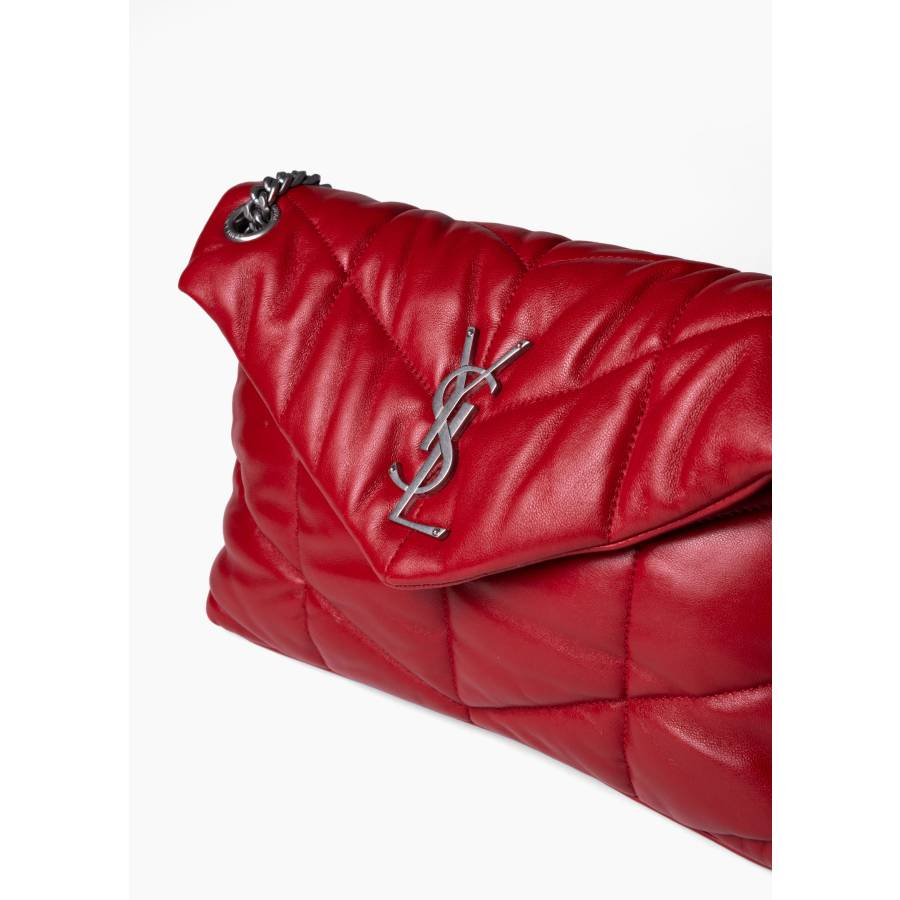 Sac Loulou Puffer Small en cuir d'agneau matelassé rouge