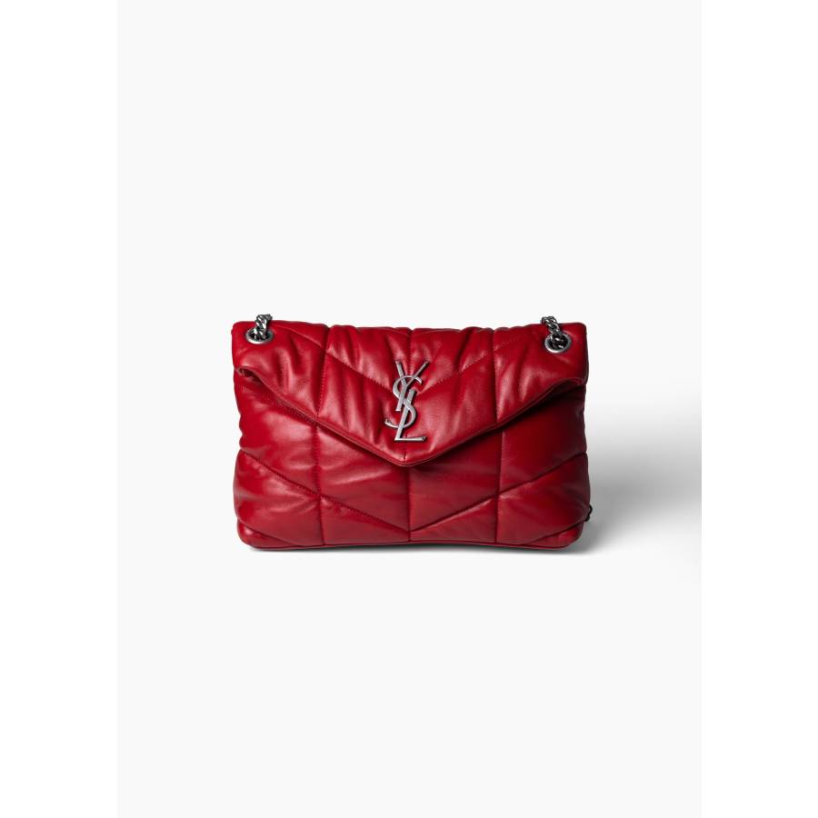 Sac Loulou Puffer Small en cuir d'agneau matelassé rouge