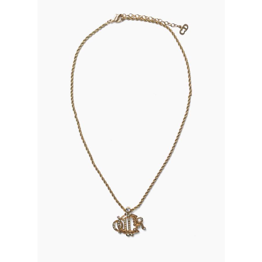 Collier vintage en métal doré et strass