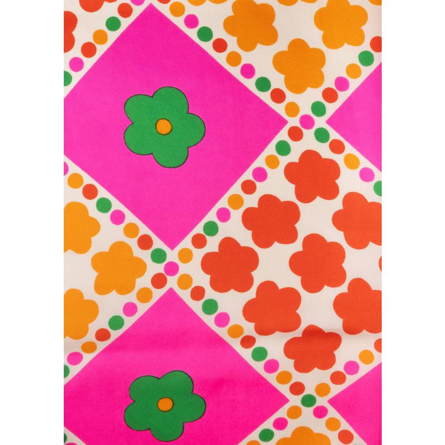 Carré vintage en soie à motif floral et géométrique aux couleurs vives