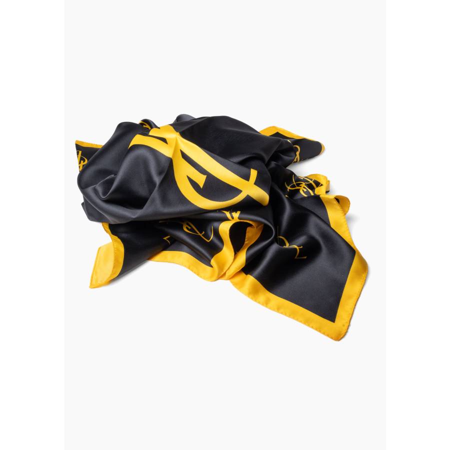 Foulard vintage noir avec logo jaune