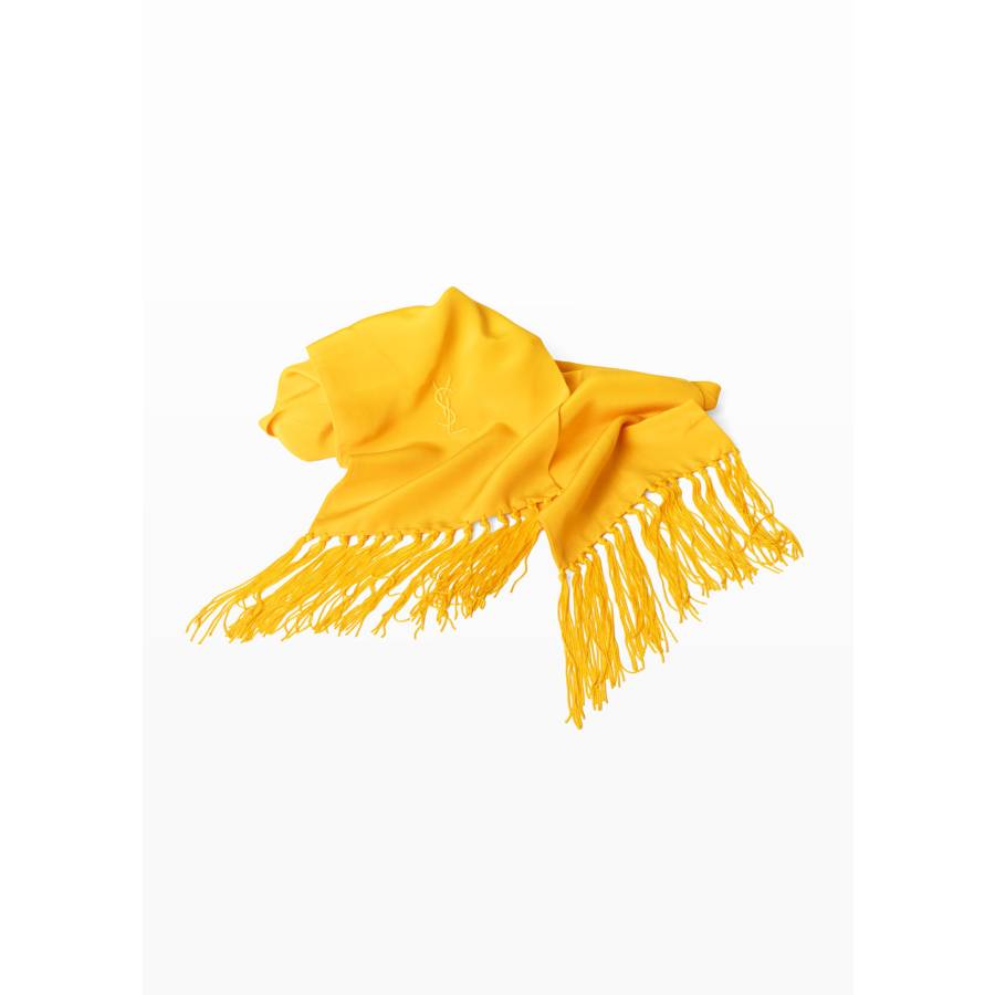 Vintage bright yellow silk stole with fringed edges
