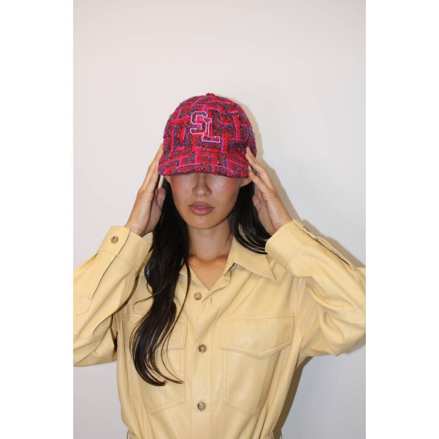 Casquette SL en tweed de laine à carreaux rouge