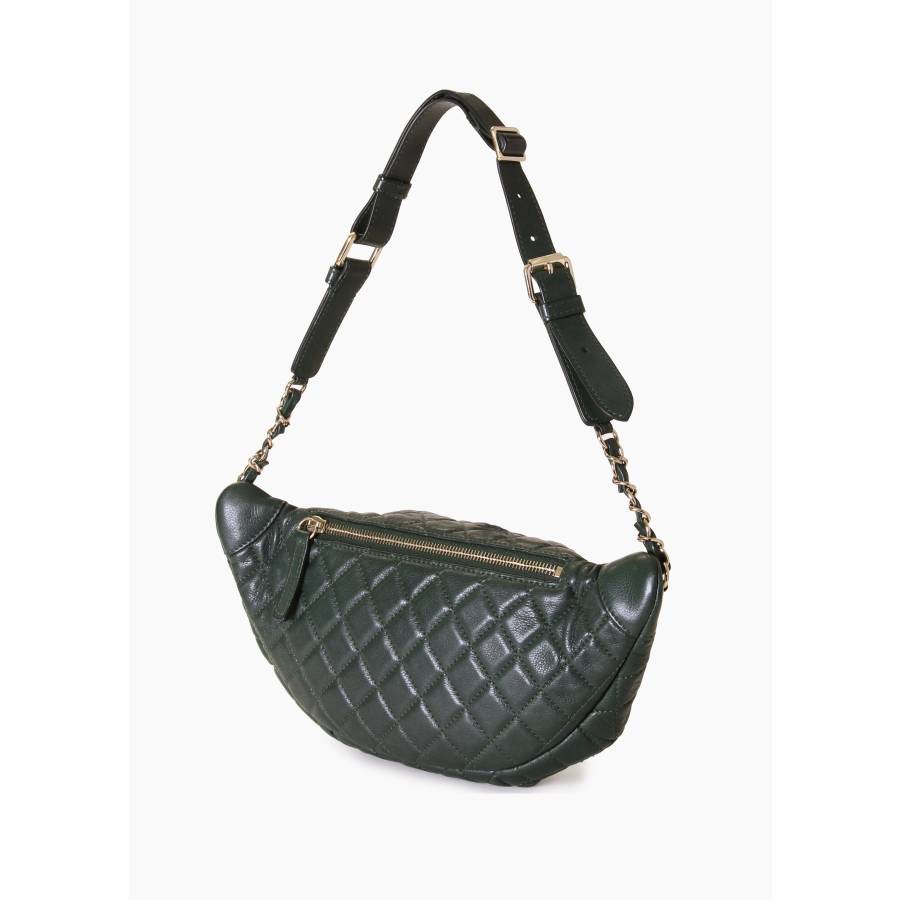 Dunkelgrüne gesteppte Leder-Gürteltasche