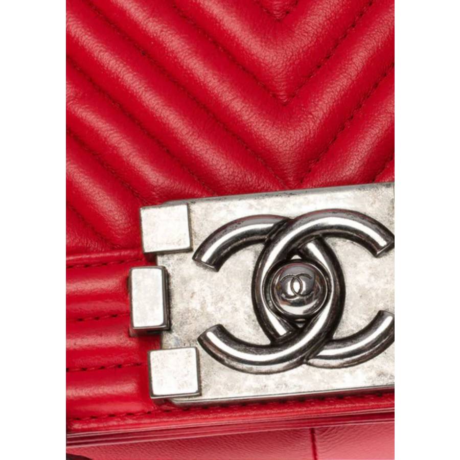 Sac Boy Old Medium en cuir matelassé chevrons corail