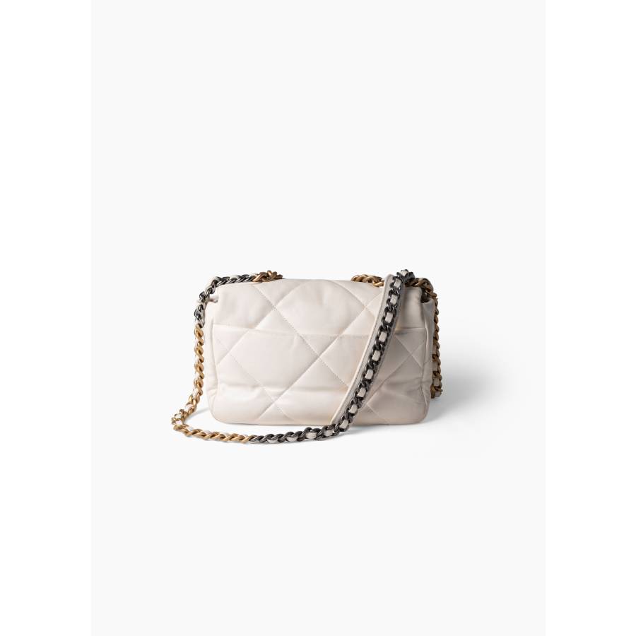 Chanel 19 flap bag in white leather
