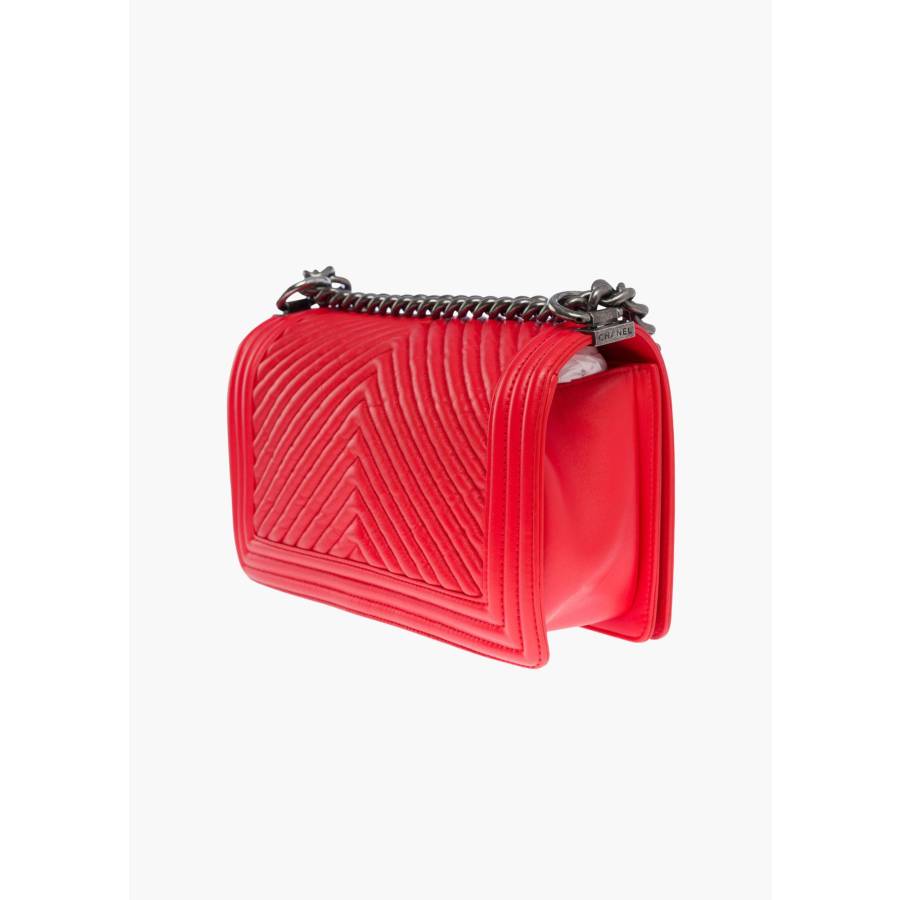 Sac Boy Old Medium en cuir matelassé chevrons corail