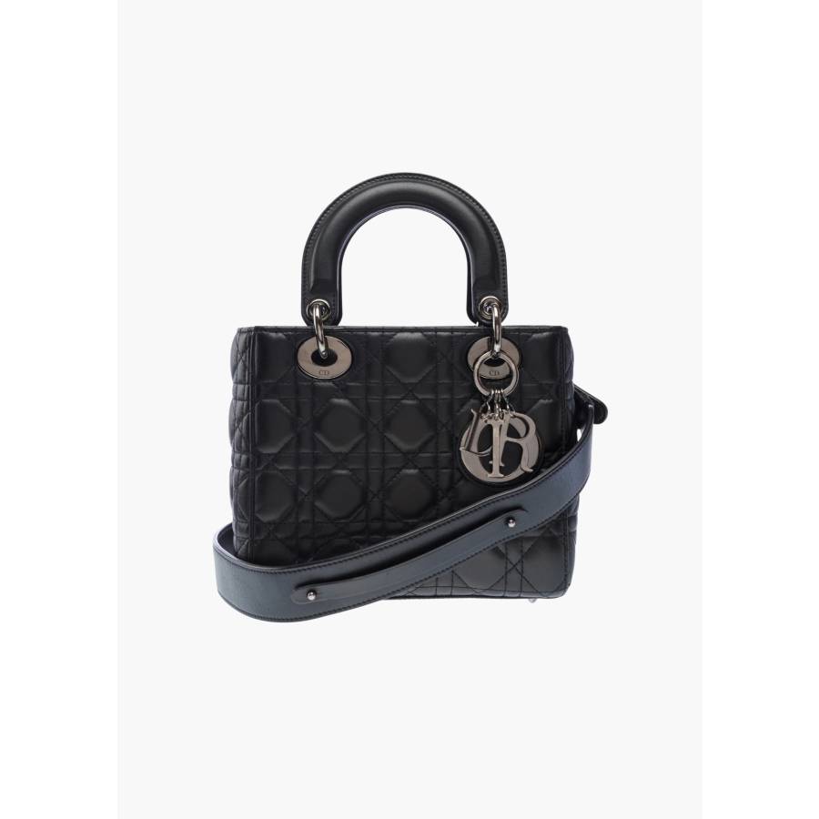 Lady Dior Small Tasche aus schwarzem Leder