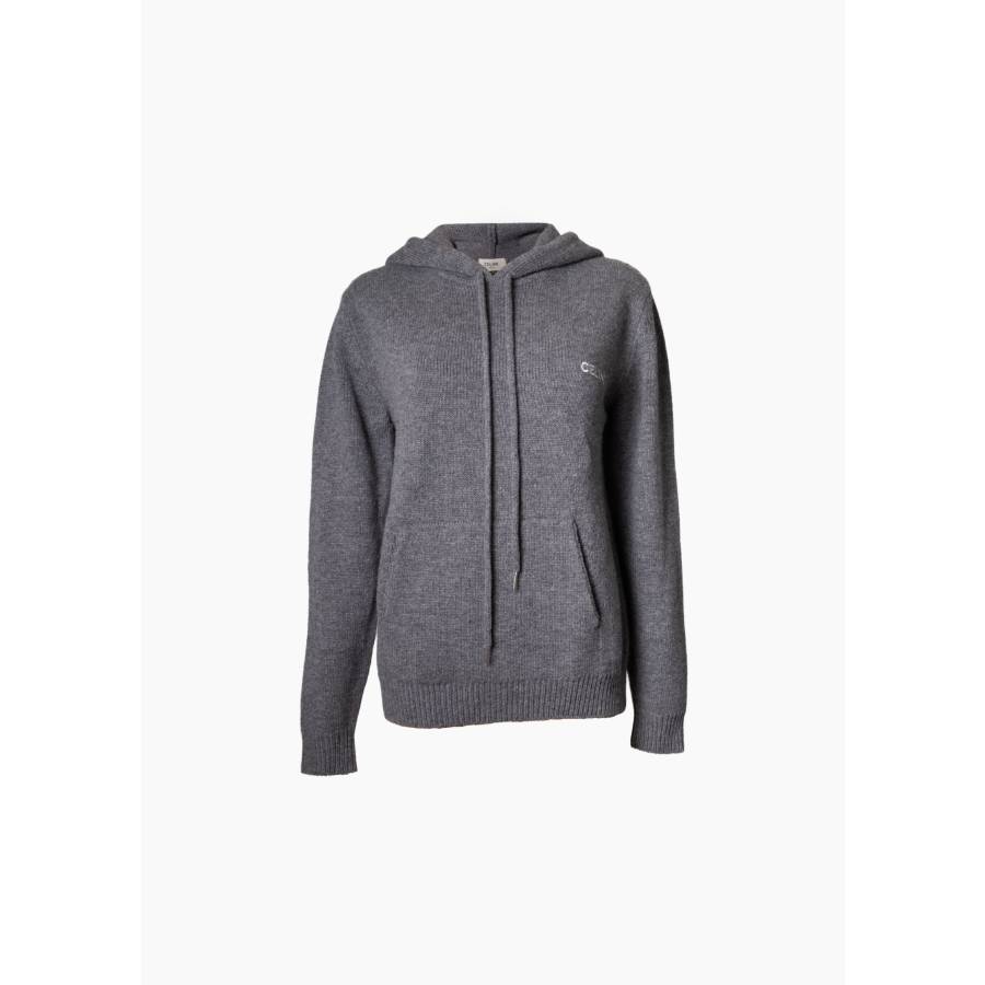 Grauer Kapuzenpullover aus Wolle