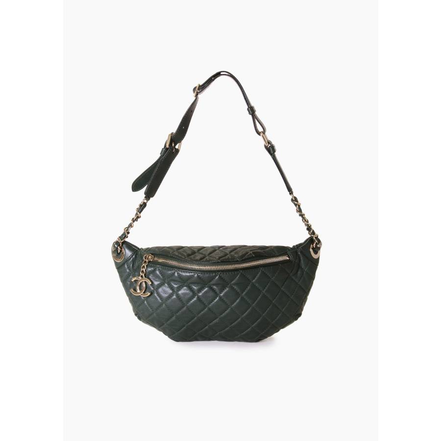 Dunkelgrüne gesteppte Leder-Gürteltasche