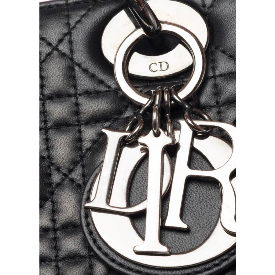 Lady Dior Small Tasche aus schwarzem Leder