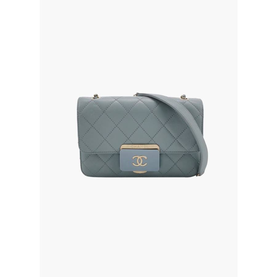 Blue-Grey Beauty Lock Flap Bag
