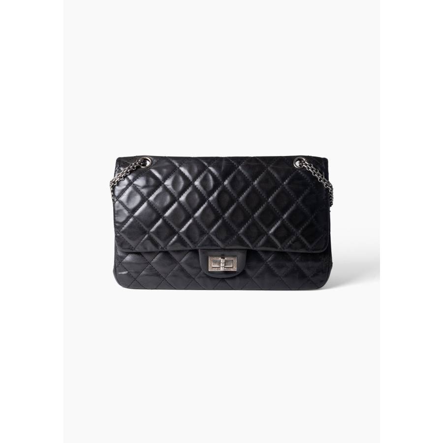 Large 2.55 bag in black quilted leather with a chain shoulder strap