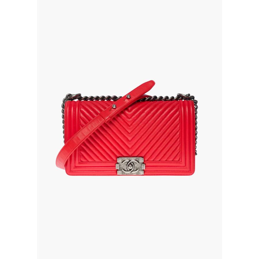 Sac Boy Old Medium en cuir matelassé chevrons corail