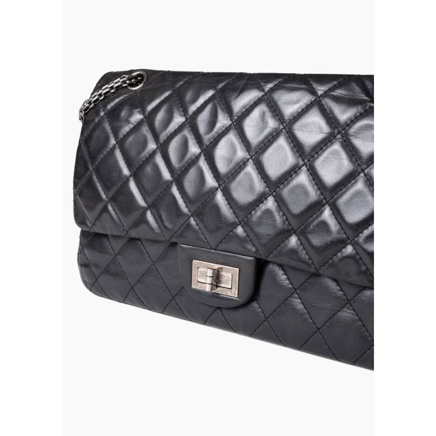 Large 2.55 bag in black quilted leather with a chain shoulder strap