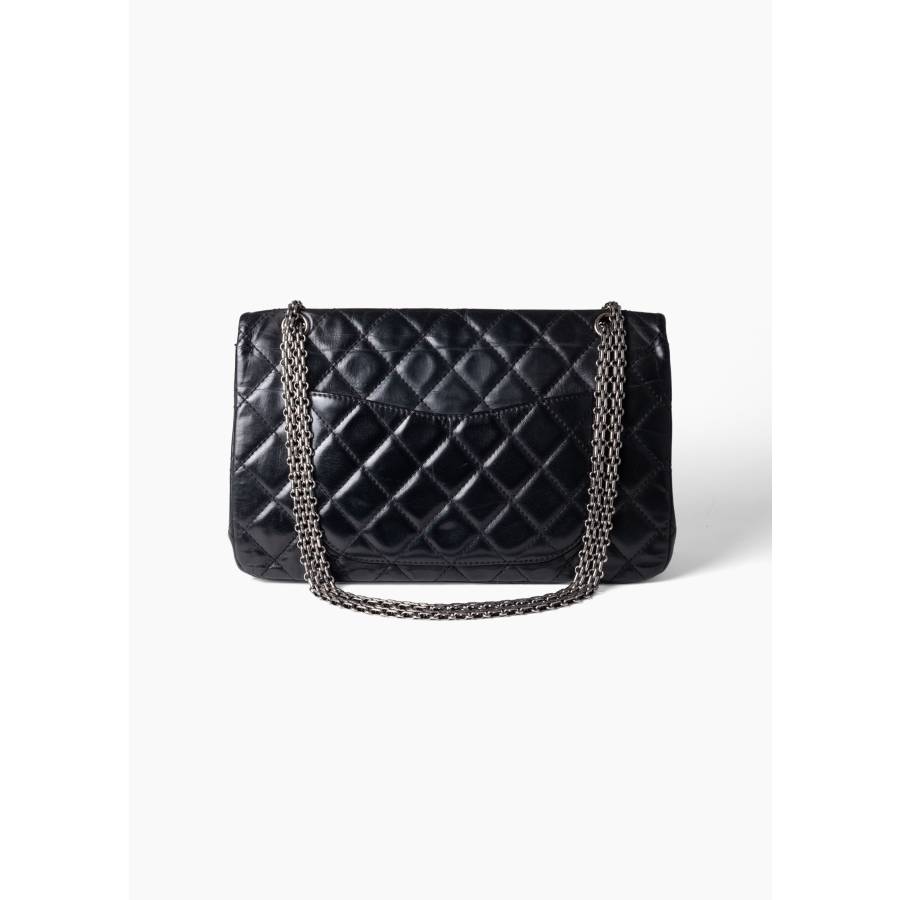Large 2.55 bag in black quilted leather with a chain shoulder strap