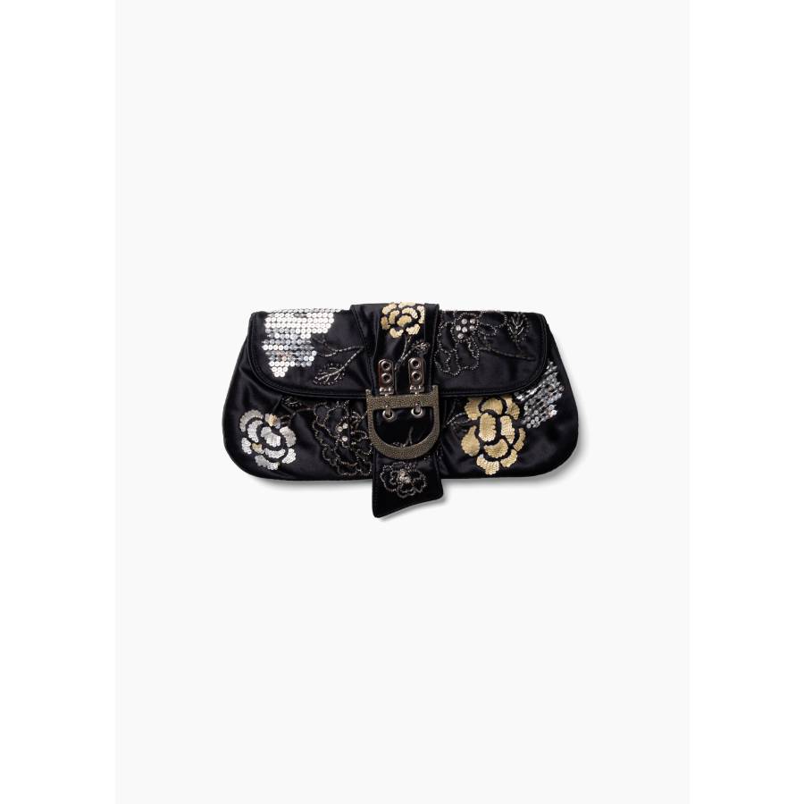 Black satin clutch