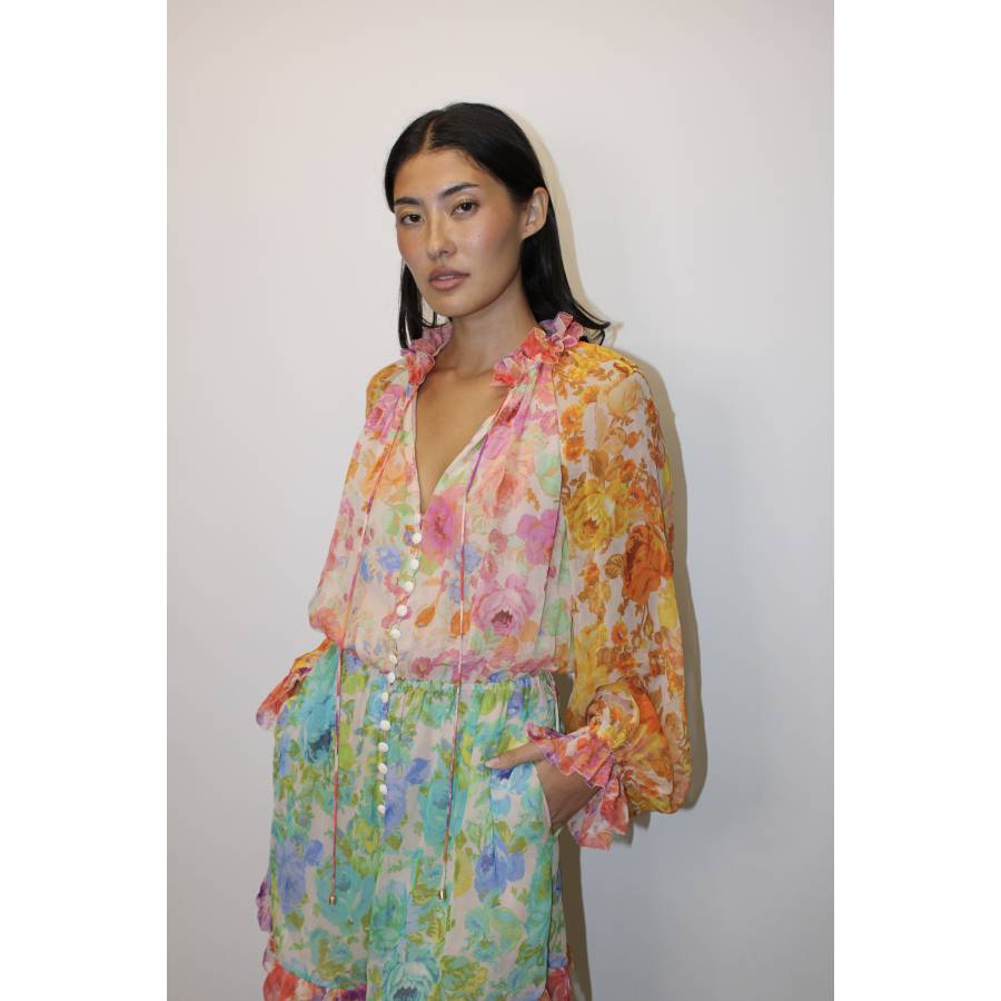 Combinaison en soie multicolore