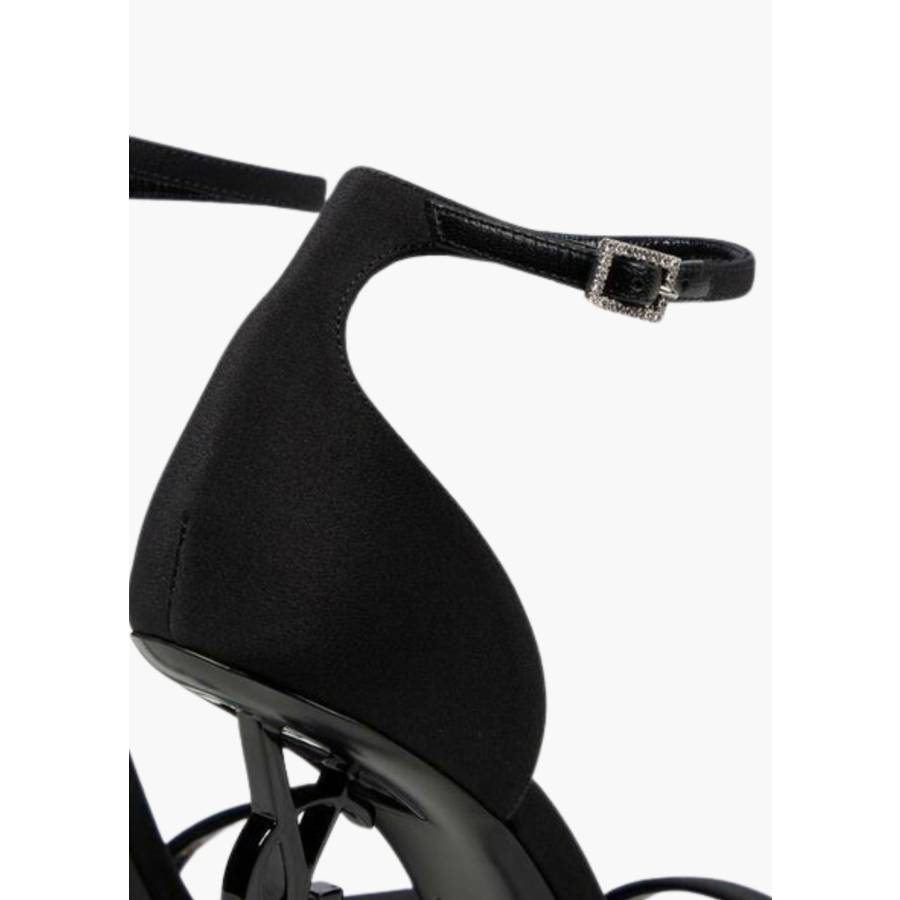 Sandalen Opyum aus schwarzer Seide mit glitzernder Schnalle