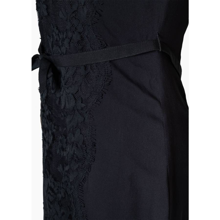 Black short-sleeve dress with lace