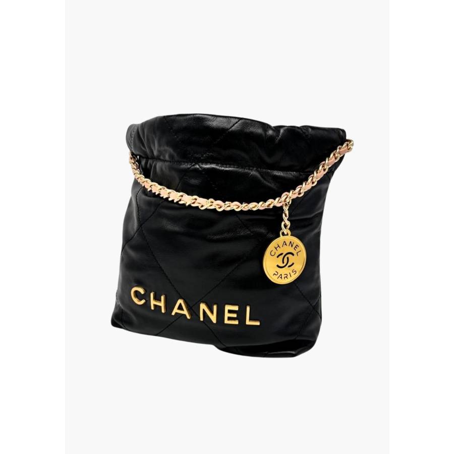 Mini sac Chanel 22 noir et rose