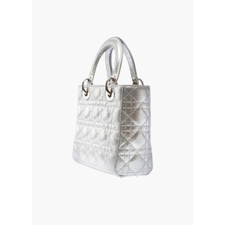 Sac Lady Dior Small en cuir argenté