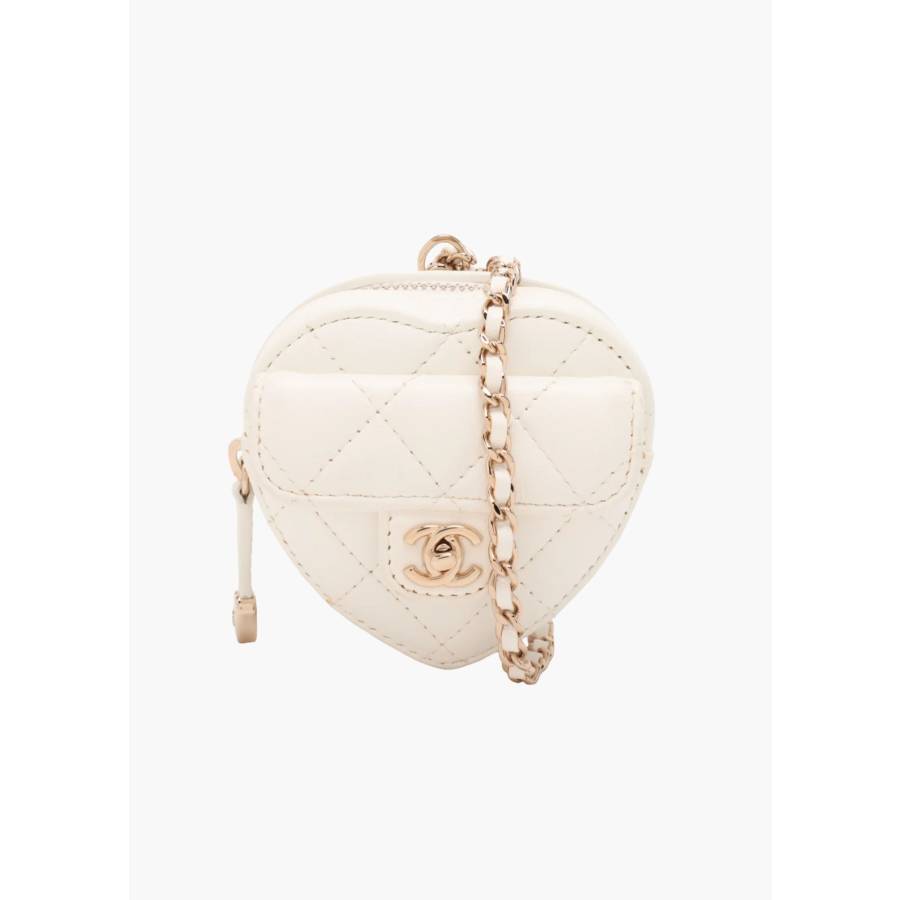 Petit Clutch cœur matelassée CC avec chaîne
